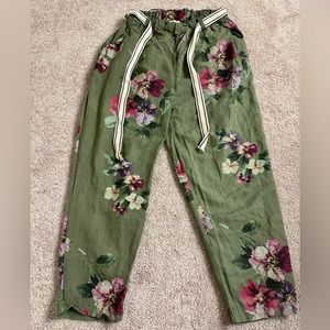 High Waisted Floral Linen Pants